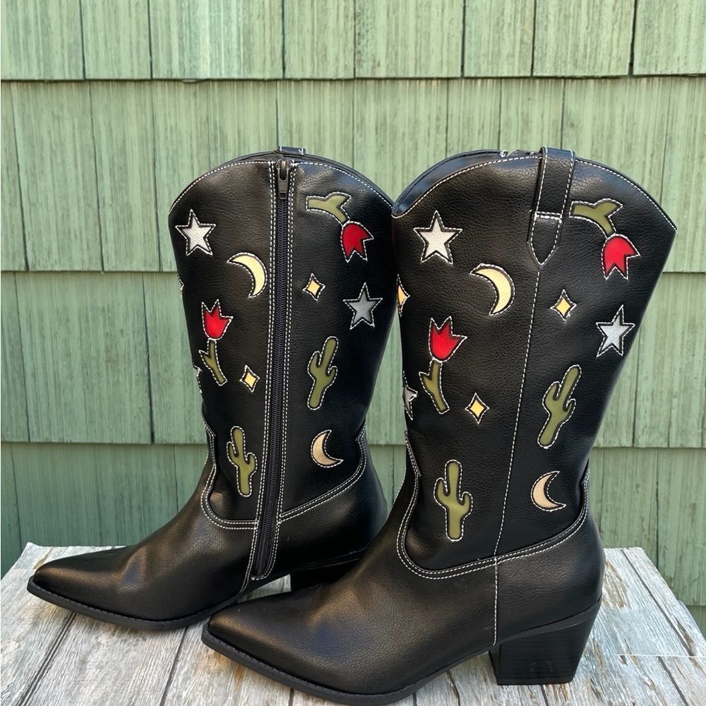 Western Boots Black Novelty Southwestern Cowgirl Desert Vibes Country Size 10 - Picture 3 of 10